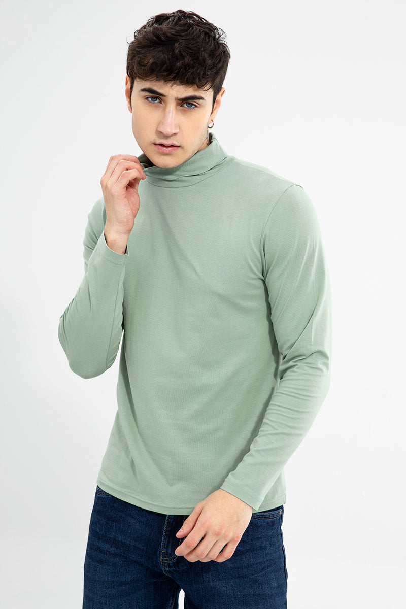 High Neck Mint Green T-Shirt - SNITCH