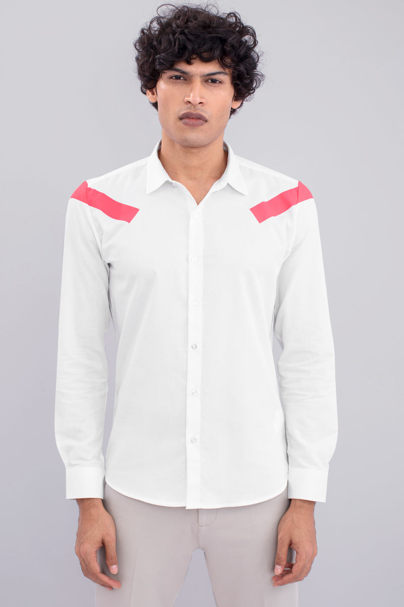 White Self Structured Shirt with Neon Print - SNITCH