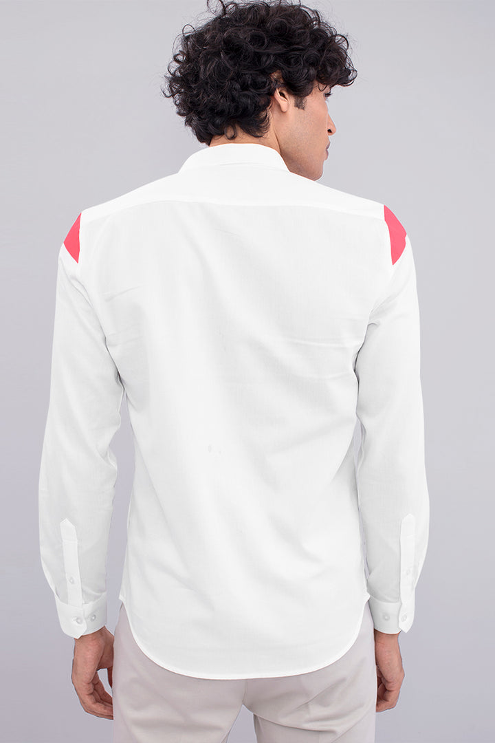 White Self Structured Shirt with Neon Print - SNITCH