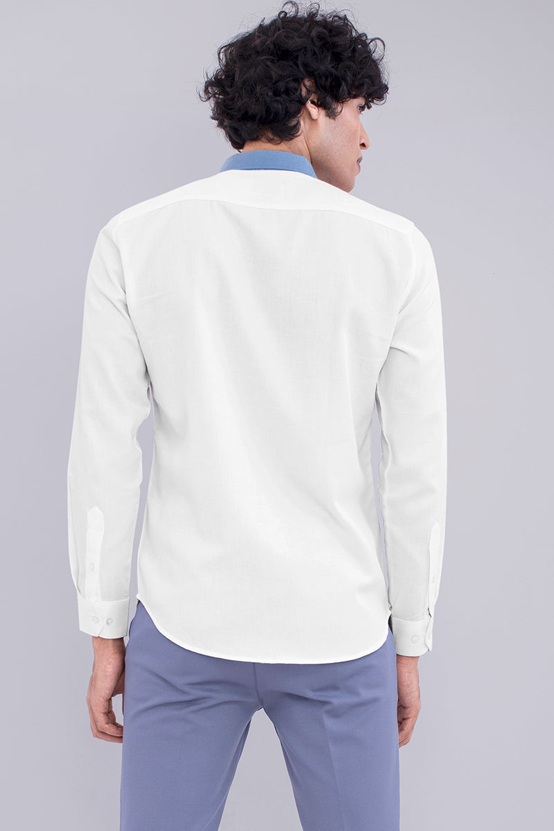 White Shirt With  Blue Contrast Collar - SNITCH