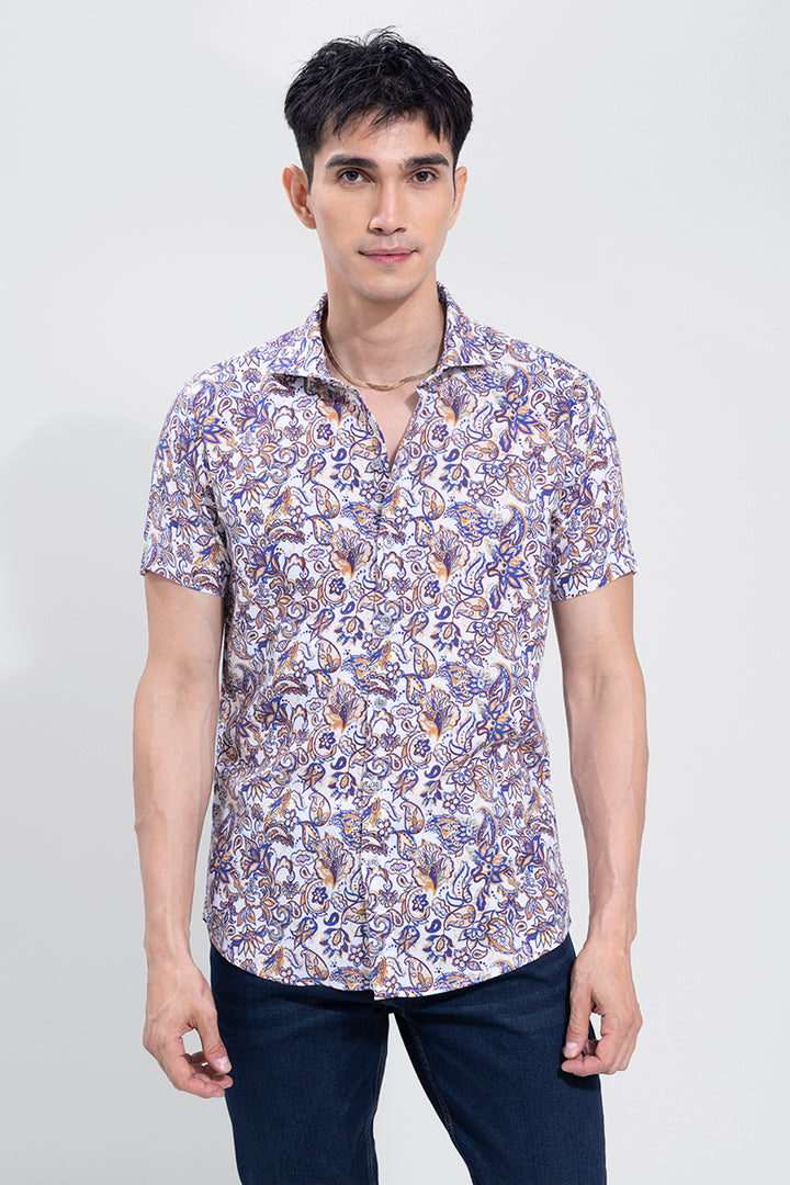 Asian Paisley White Linen Shirt