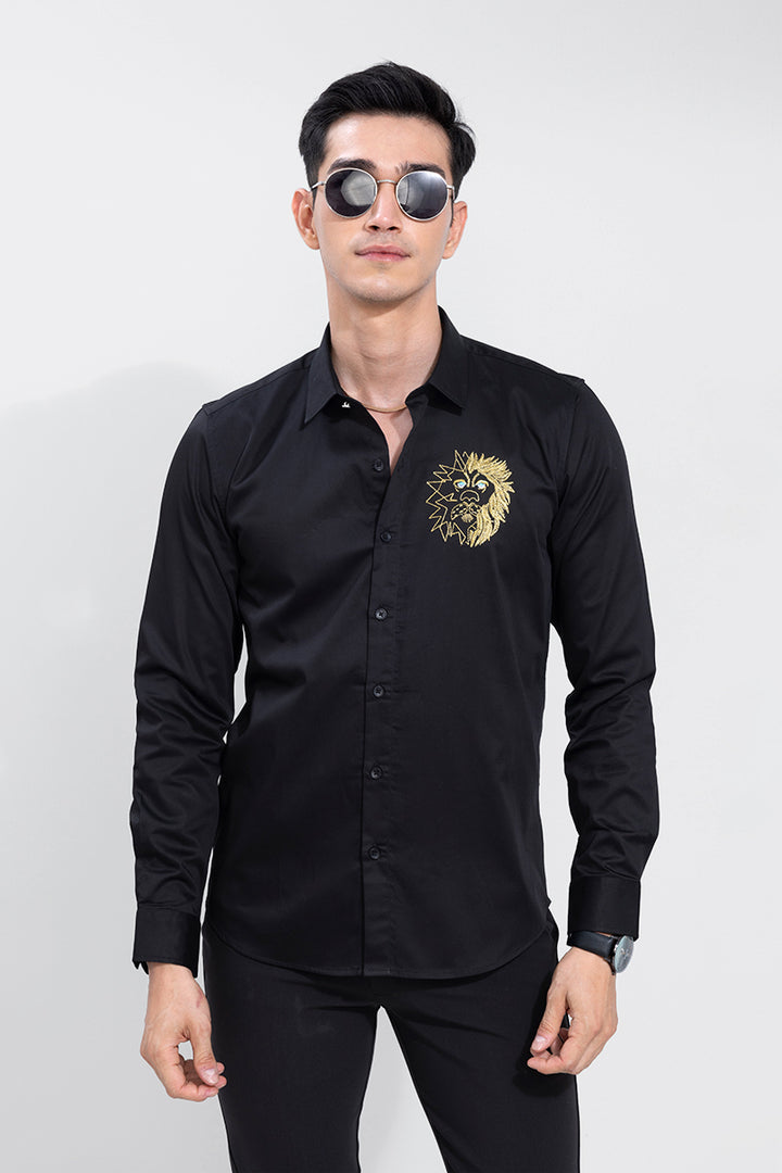 Kalahari Lion Embroidered Black Shirt