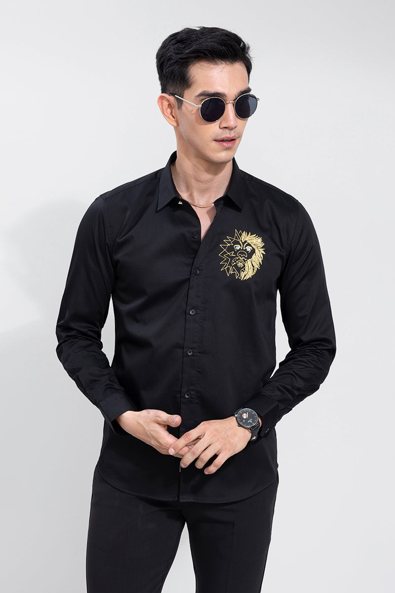 Kalahari Lion Embroidered Black Shirt