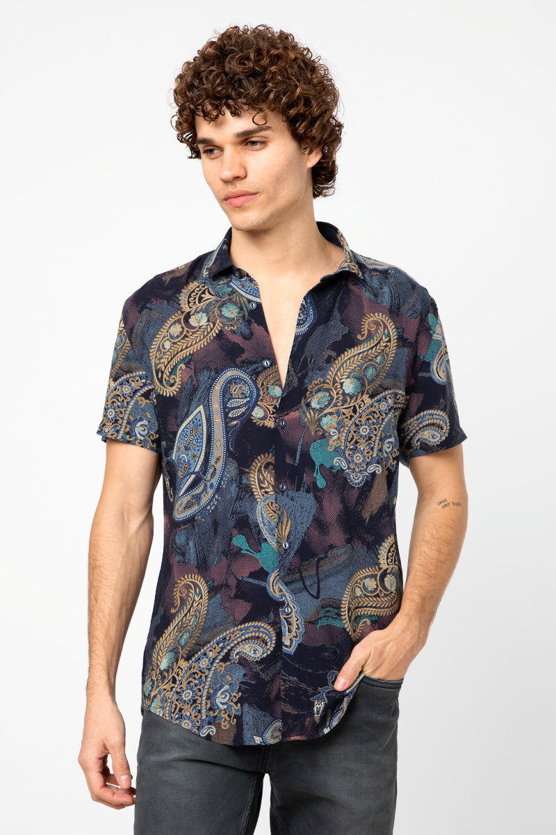 Blue Paisley Print Bold Shirt - SNITCH