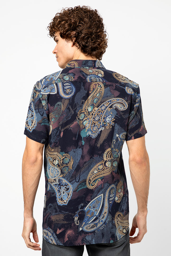 Blue Paisley Print Bold Shirt - SNITCH
