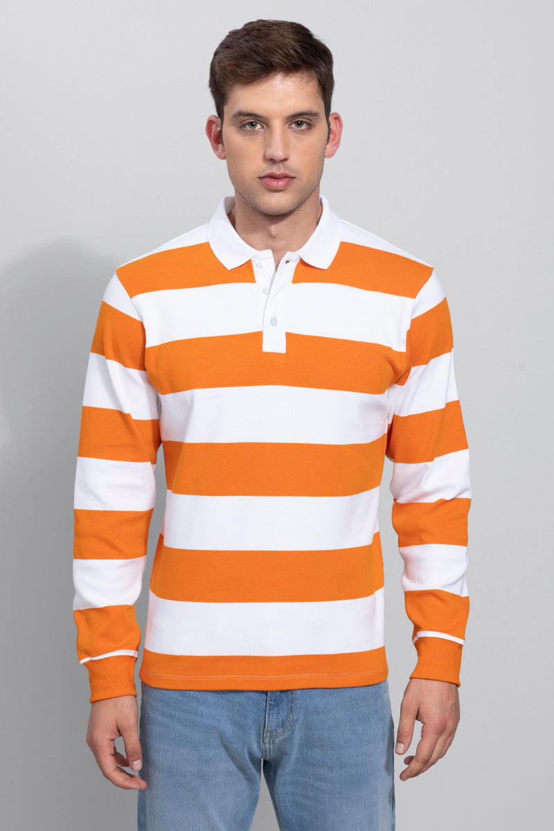 Rugby White & Orange Polo T-Shirt
