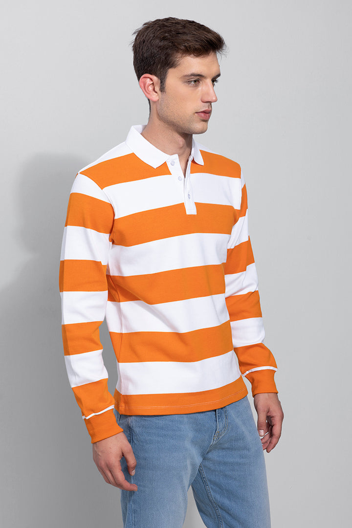 Rugby White & Orange Polo T-Shirt