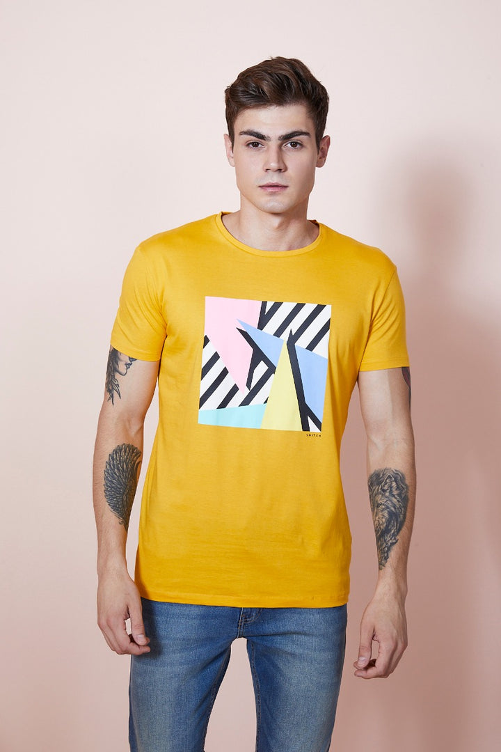 Geometric Mustard Graphic T-Shirt - SNITCH