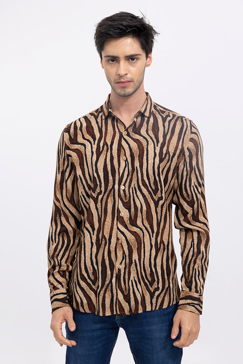 Tiger Skin Print Dark Brown Shirt