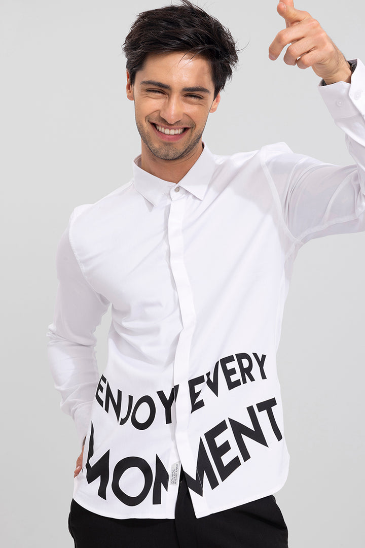 Enjoy Every Movement White Printed Shirt