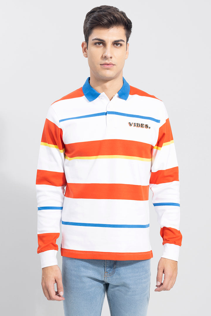 Vibes White Rugby Polo T-Shirt