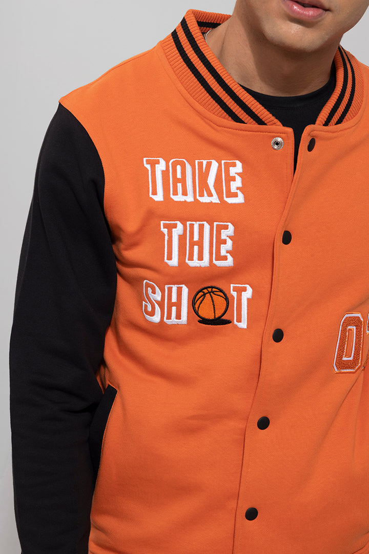 Take The Shot Orange Varsity Jacket