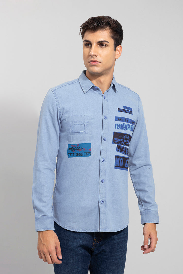 Typo Sky Blue Denim Shirt