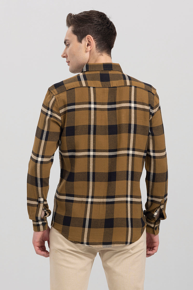 Relaxed Fit Brown Checks Shirt