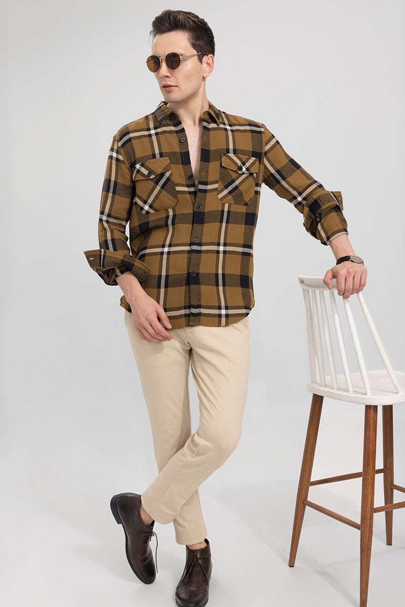 Relaxed Fit Brown Checks Shirt