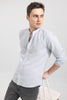 Mini Collar Light Grey Stripe Linen Shirt