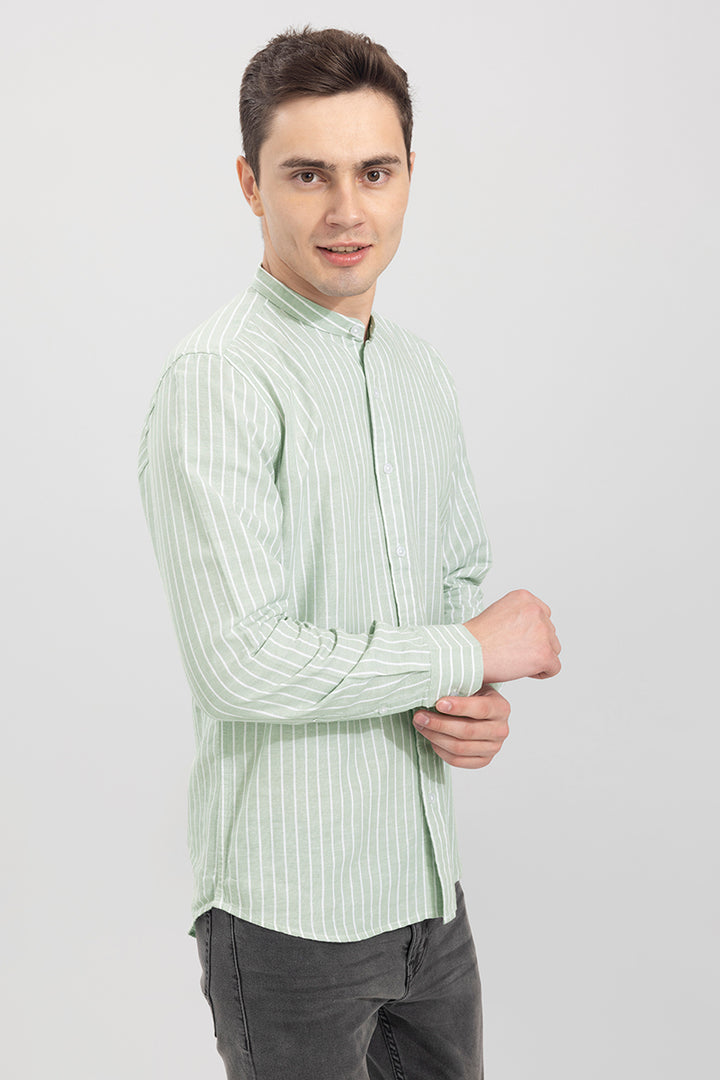 Mini Collar Green Stripe Linen Shirt