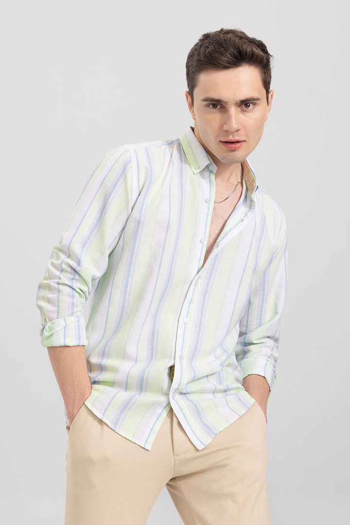 Blazing Stripe Green Linen Shirt