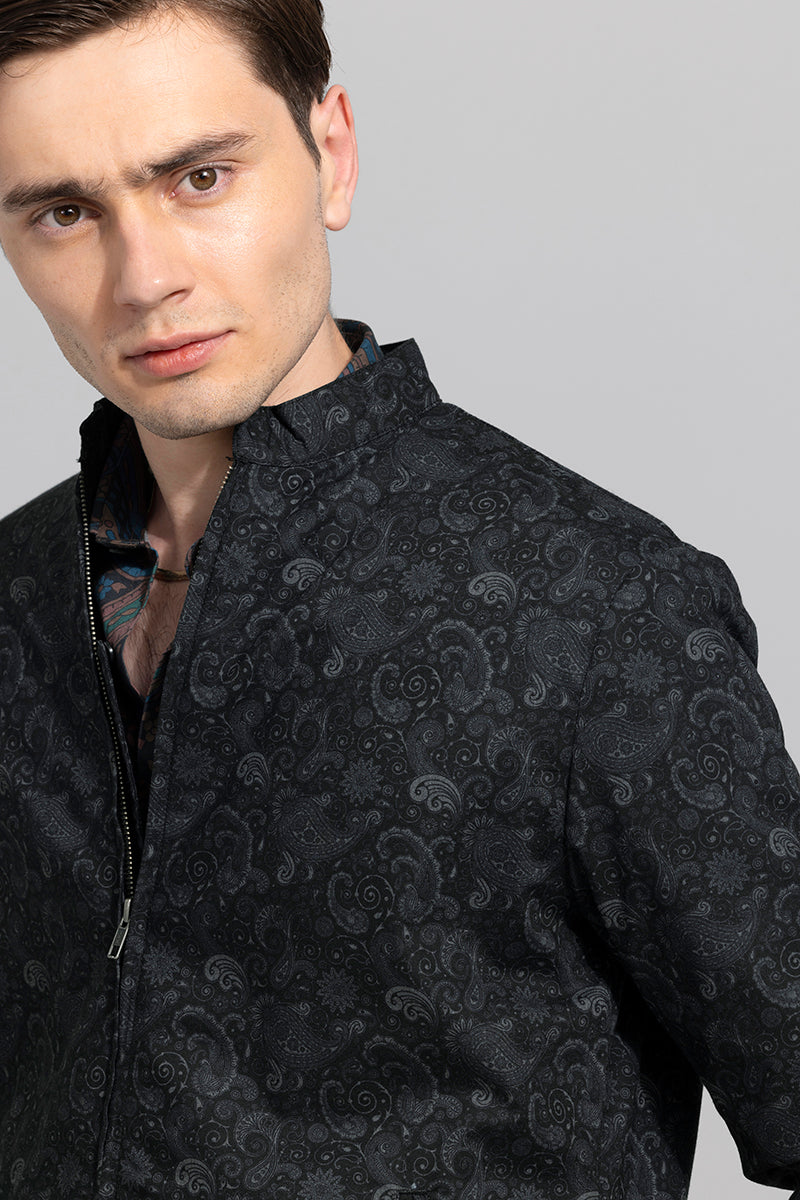 Roman Paisley Black Printed Jacket