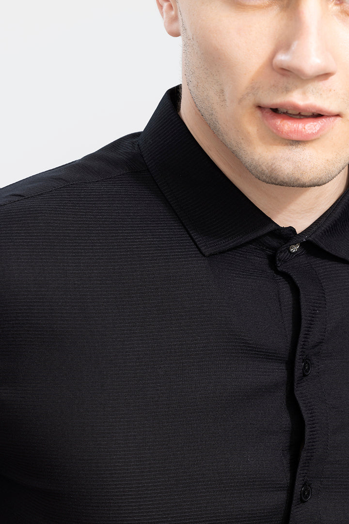 Horizontal Chord Stripe Black Shirt