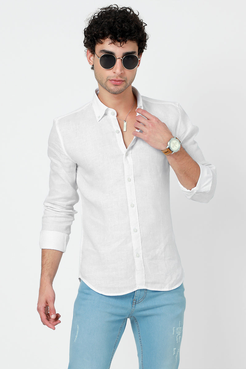 Slender White Linen Shirt - SNITCH