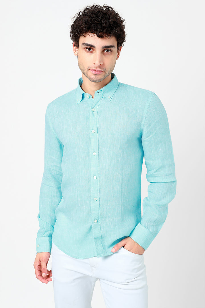 Slender Sky Blue Linen Shirt - SNITCH