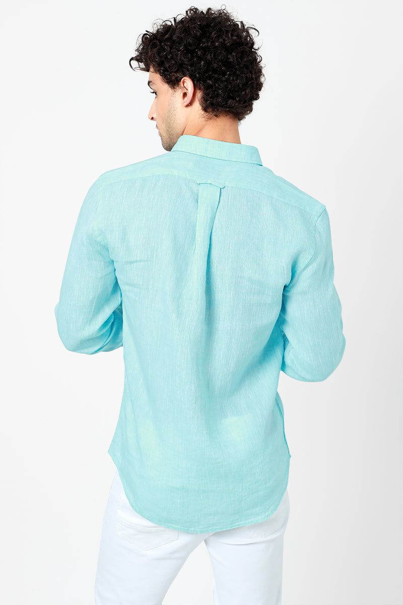 Slender Sky Blue Linen Shirt - SNITCH