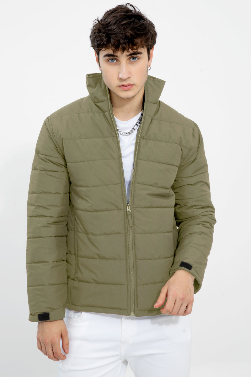 Puffer Bomber Olive Jacket - SNITCH